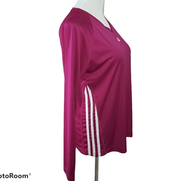Adidas Long Sleeve V-Neck Top Magenta Size Large - Picture 2 of 5